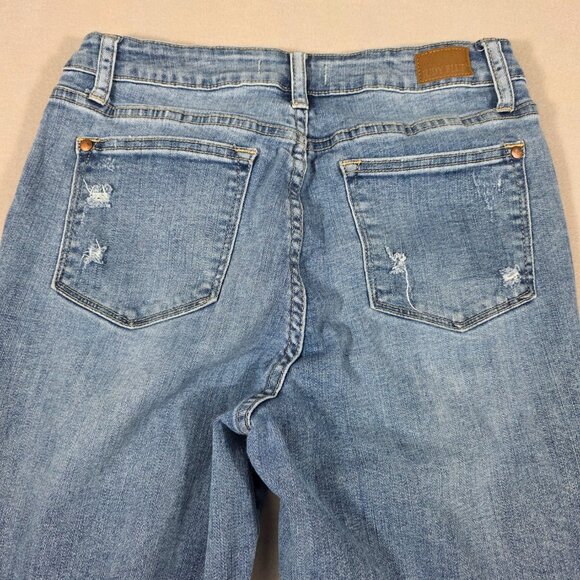 Judy Blue Jeans Womens 7/28 Blue Denim Boyfriend Fit Distressed Stretch Mid - Picture 4 of 16